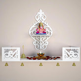 Beautiful Wall Hanging Wooden Temple/ Pooja Mandir Design with Shelf, White Color